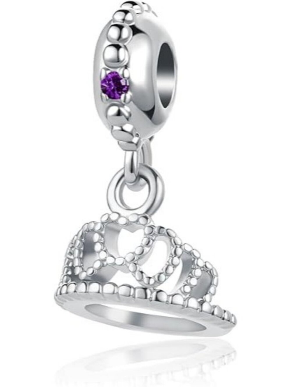 February Birthstone Princess Queen Crown Charm For Pandora Bracelets Jewelry
